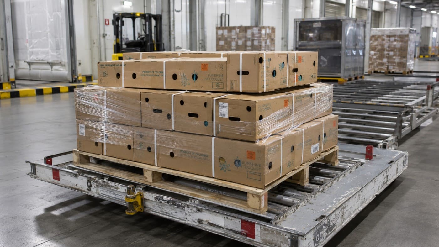 Checking dimensions and weighing cargo at an air terminal warehouse