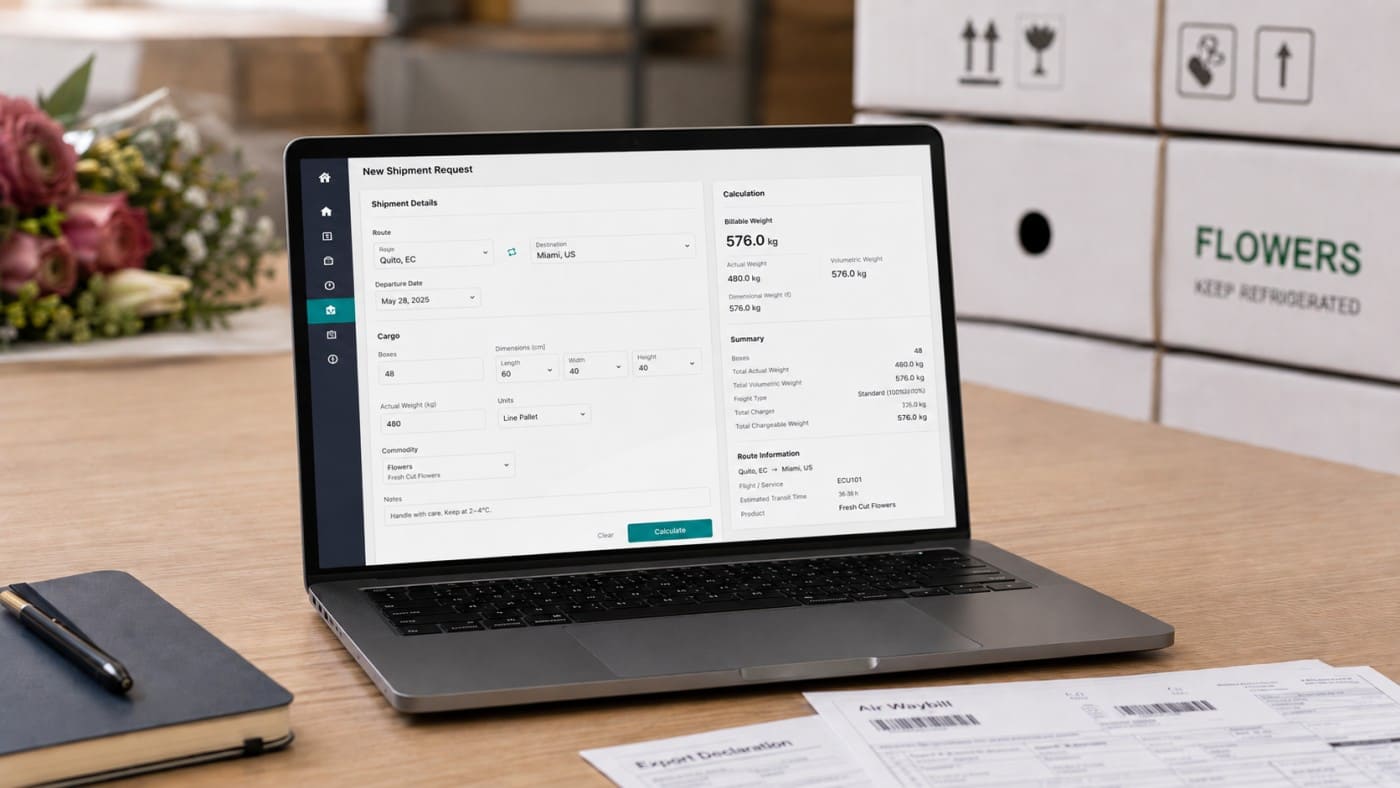 Interface for booking flower transportation