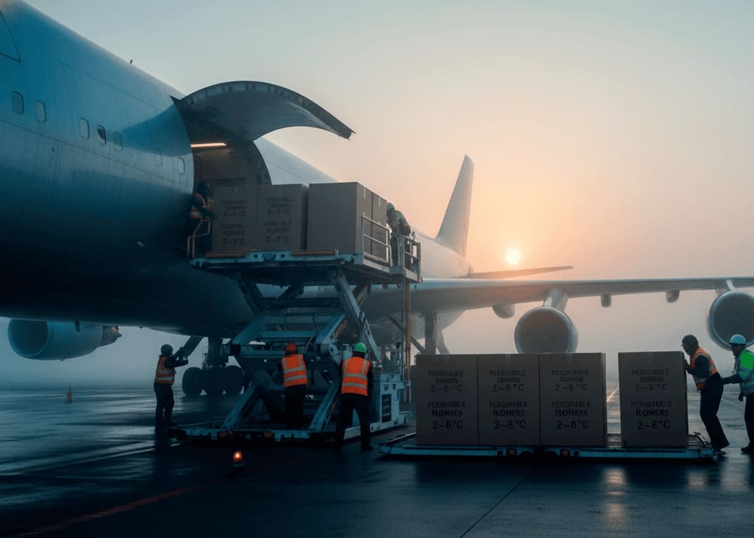 погрузка коробок с цветами в самолет